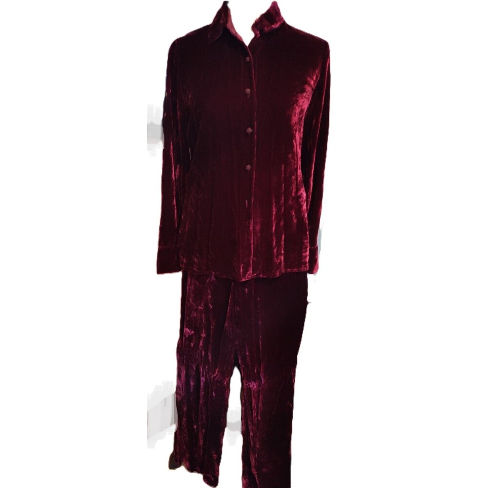 Luxurious 2 Piece Red Velvet Slacks & Button down Shirt/Jacket Suite SZ 4P